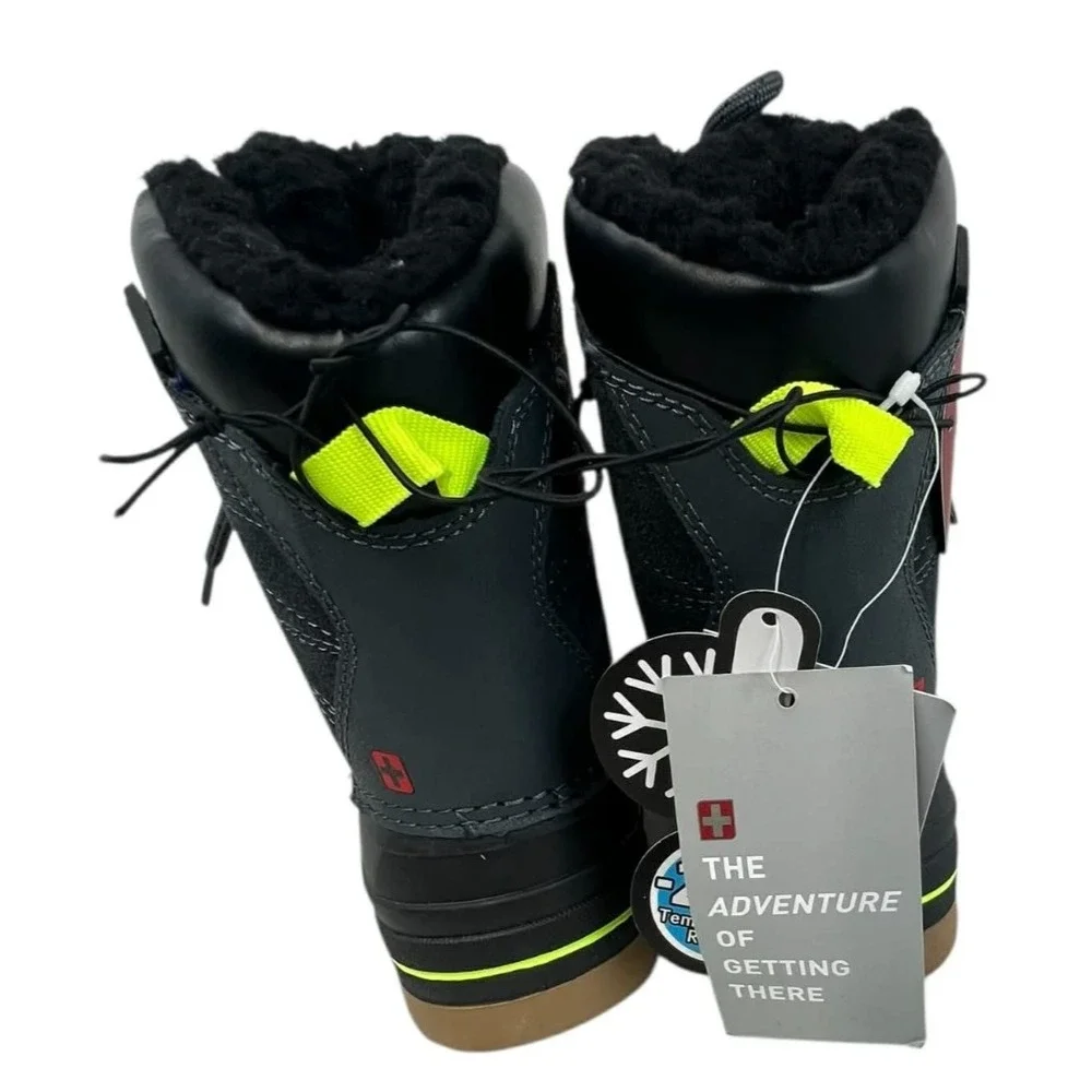 Swiss Tech 7 Black Grey Waterproof Suede Winter Snow Boots Insulated Kids NWT‎